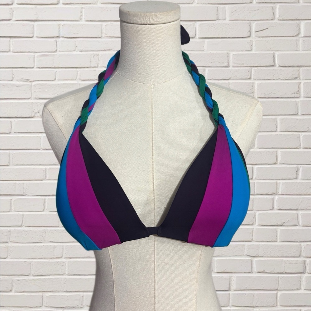 Becca by Rebecca Virtue Colorblock Halter Bikini Swim Top Size Large